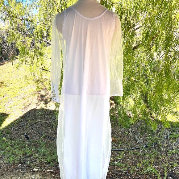 Vintage Negligee Lingerie Sheer White & Blue Embroidered Nightgown Set - Size M - Picture 11 of 12